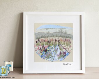 Field Of Flowers- Mounted Prints- Limited Signed Edition- Embroidered Landscape- Fabric Collage Photo- Floral English Countryside- Digital