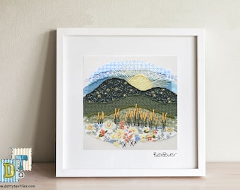 Summer Sweet Mounted Prints- Limited Signed Edition - Embroidered Landscape- Fabric Collage Photo - English Countryside - Digital Art Print
