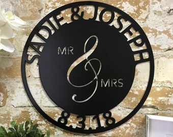 Personalized Mr. And Mrs. Date Metal Sign - Wedding Gift - Couples Wedding Gift -Metal Home Decor - Anniversary Gift