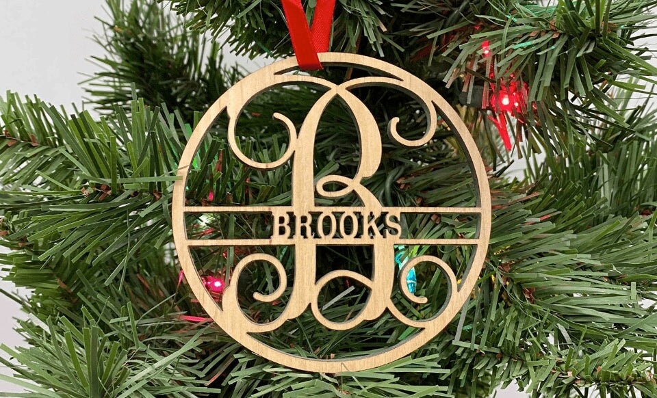 Personalized Laser Cut Wood Family Name Ornaments Name Etsy