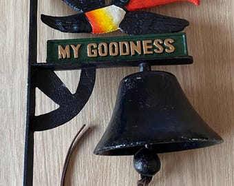 Campana de bar de hierro fundido Guinness con tucán y letrero "¡Dios mío!" – Decoración Dublin Stout