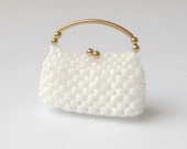 White & Gold Miniature Beaded Clutch Dollhouse Mini Purse