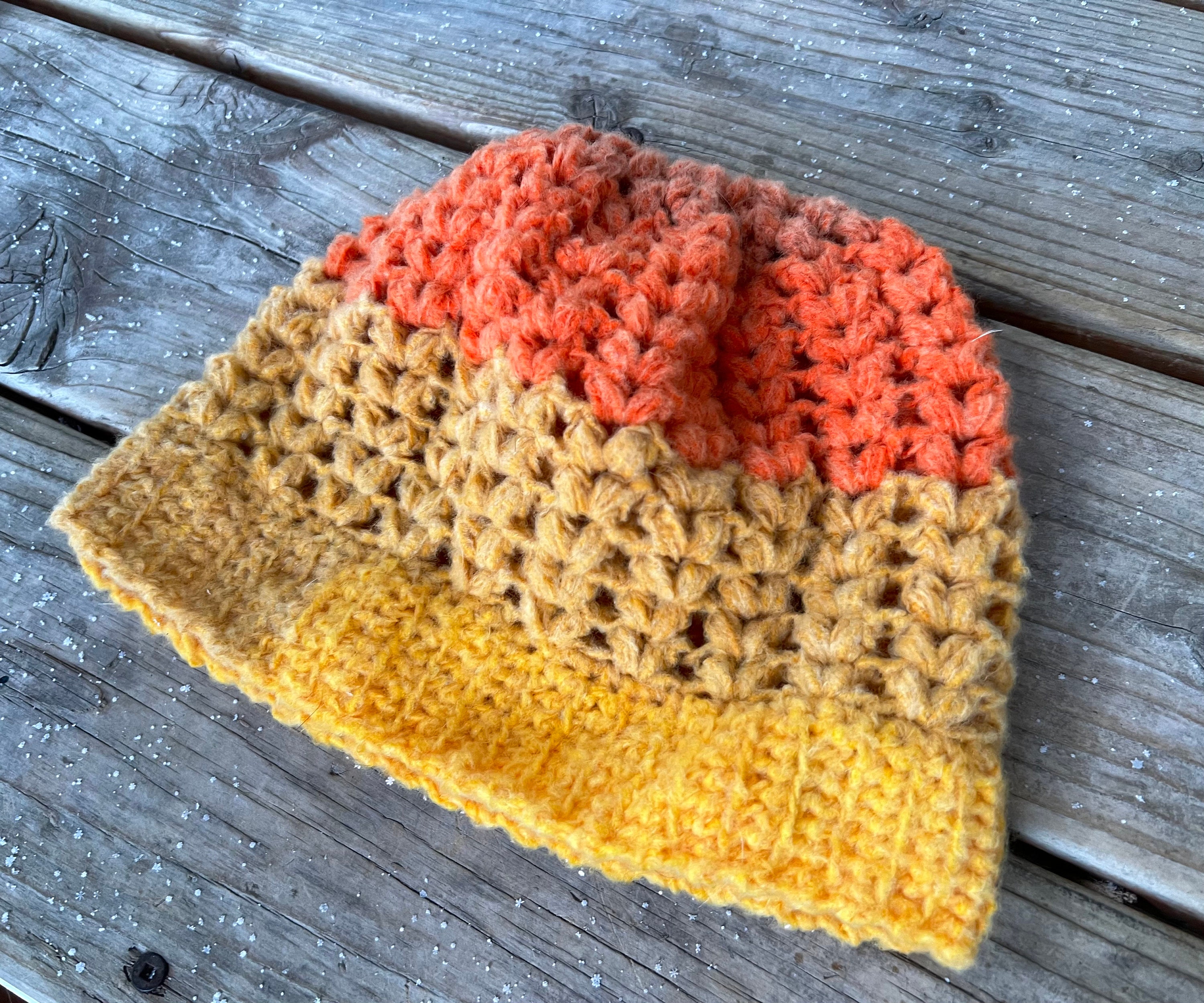 Handmade Crochet Beanie Orange Yellow Gradient Pom Pom Cable Knit Winter Hat NEW Free Beginner Patons Crochet Hat With Pompom Pattern  main image 2