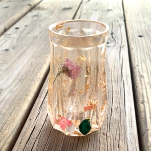 Gold Foil, Rose Gold Glitter & Floral Small Resin Bud Vase | bridal shower décor, window sill vase, employee gift for small spaces