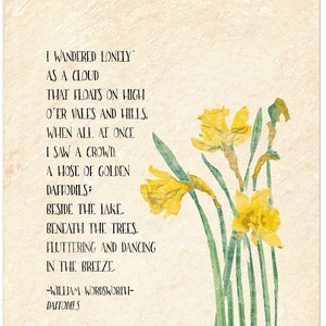 Golden Daffodils William Wordsworth Inspirational Literary Quote. Available Fine Art Paper, Laminated or Framed. Multiple Sizes. image 2