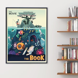 The Movie vs The Book Original Literary Art Print. Fine Art Paper, Laminated, or Framed. Multiple Sizes for Home, Office, or School.
