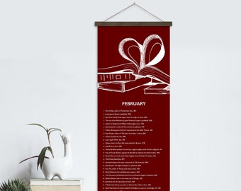 February Literary Event Calendar. Literary Quote Print. Fine Art Paper or Laminated. Available for Home, Office, or School.