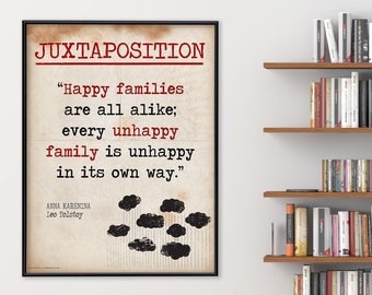 Juxtaposition - Educational Poster featuring Leo Tolstoy Quote. Vintage Style Literary Term Classroom Poster