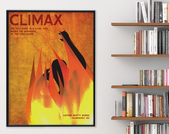 Climax Literary Element of a Novel. Educational Classroom Poster featuring Fahrenheit 451 by Ray Bradbury. Multiple Sizes.