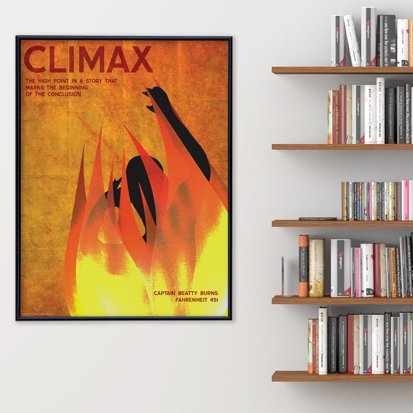 Climax Literary Element of a Novel. Educational Classroom Poster featuring Fahrenheit 451 by Ray Bradbury. Multiple Sizes.