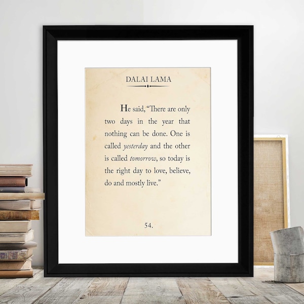 Dalai Lama Book Page Style Literary Quote Print. Fine Art Paper, Laminated, or Framed. Multiple Sizes Available for Home, School, or Office