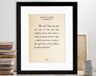 Dalai Lama Book Page Style Literary Quote Print. Fine Art Paper, Laminated, or Framed. Multiple Sizes Available for Home, School, or Office