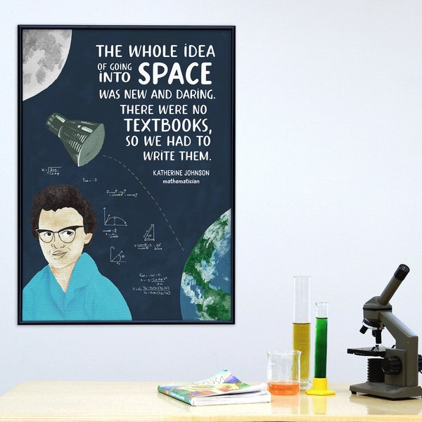 Katherine Johnson Mathematics Science STEM Art Print. Matte Paper, Laminated or Framed. Multiple Sizes