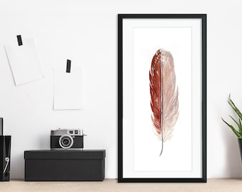 Female Cardinal Feather Watercolor. West Virginia State Bird. Fine Art Paper, Canvas with Hanger, or Framed.