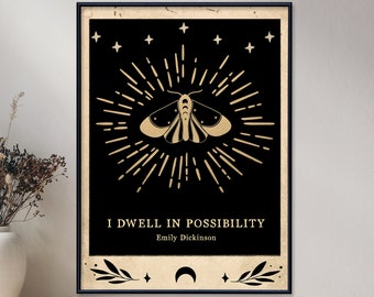 Emily Dickinson Dwell in Possibility Literary Quote. Vintage Style Print. Fine Art Paper, Laminated, or Framed. Multiple Sizes