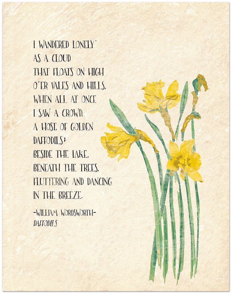 Golden Daffodils William Wordsworth Inspirational Literary Quote. Available Fine Art Paper, Laminated or Framed. Multiple Sizes. image 2