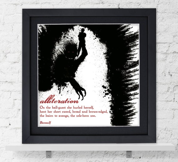 Literary Term Art Print Alliteration Beowulf Black And White Abstract Minimalist Art Quote Poster For Classroom Library Or Home - 