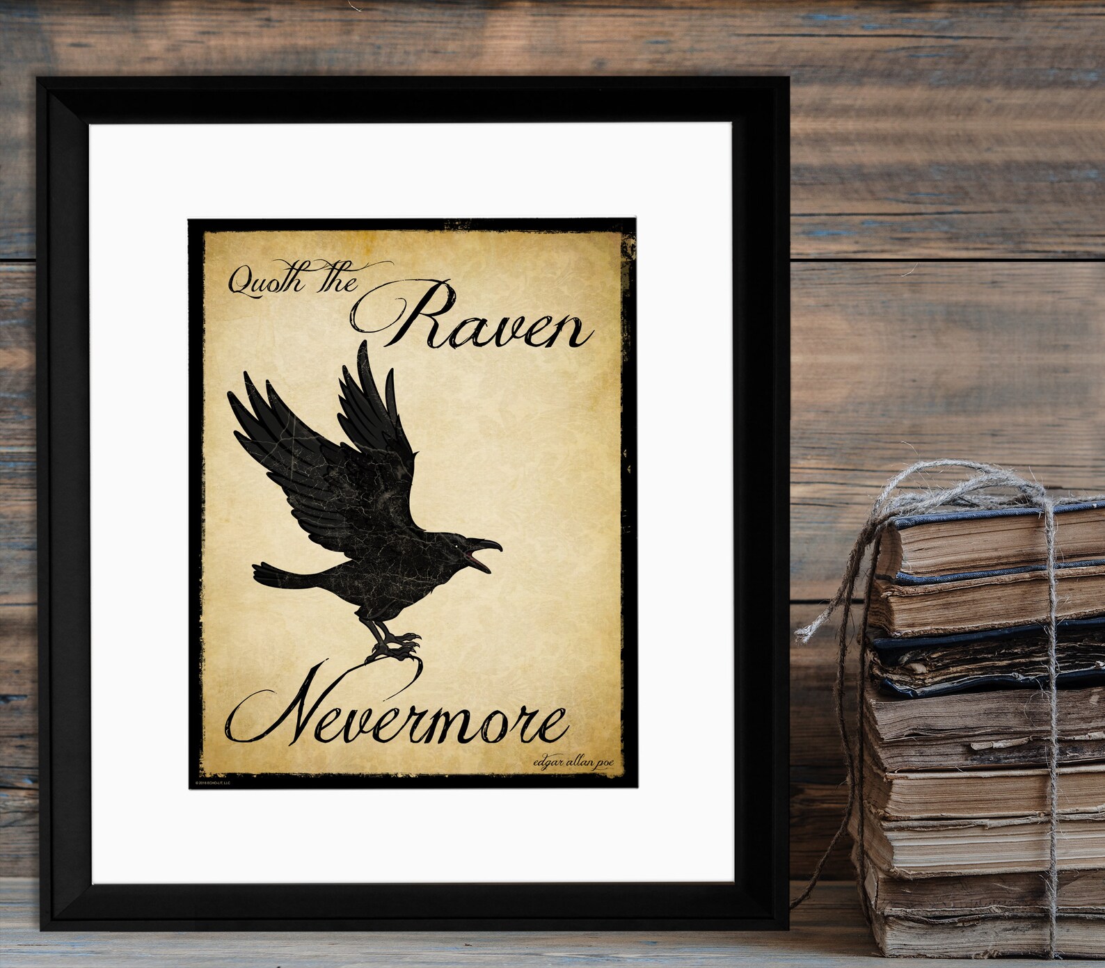 Edgar Allan Poe Quoth the Raven Nevermore Literary Quote. Vintage Style ...