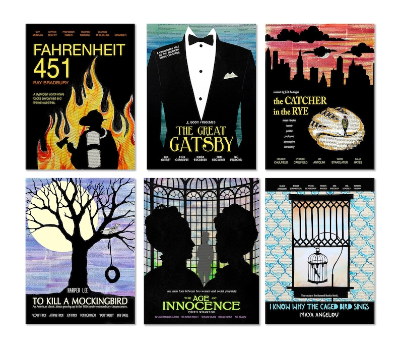 Classic Novels - Movie Style Poster Set of Six. Literary Set. Fine Art Paper, Laminated, or Framed. Multiple Sizes Available image 1