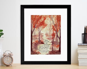 Anne of Green Gables Vintage-style Watercolor Quote Art Print. Matte Paper, Laminated, Framed, or Canvas w/Hanger. Multiple Sizes