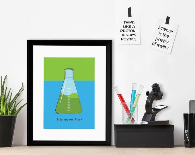 Erlenmeyer Flask Science STEM Poster. Vibrant Scientific Instruments Art Print. Matte Paper, Laminated or Framed. Multiple Sizes