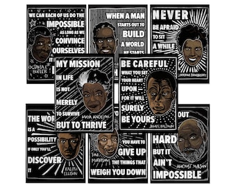 Twentieth Century Black Authors 8 Poster Set. Fine Art Paper, Laminated, or Framed. Multiple Sizes Available for Home, Office, or School.