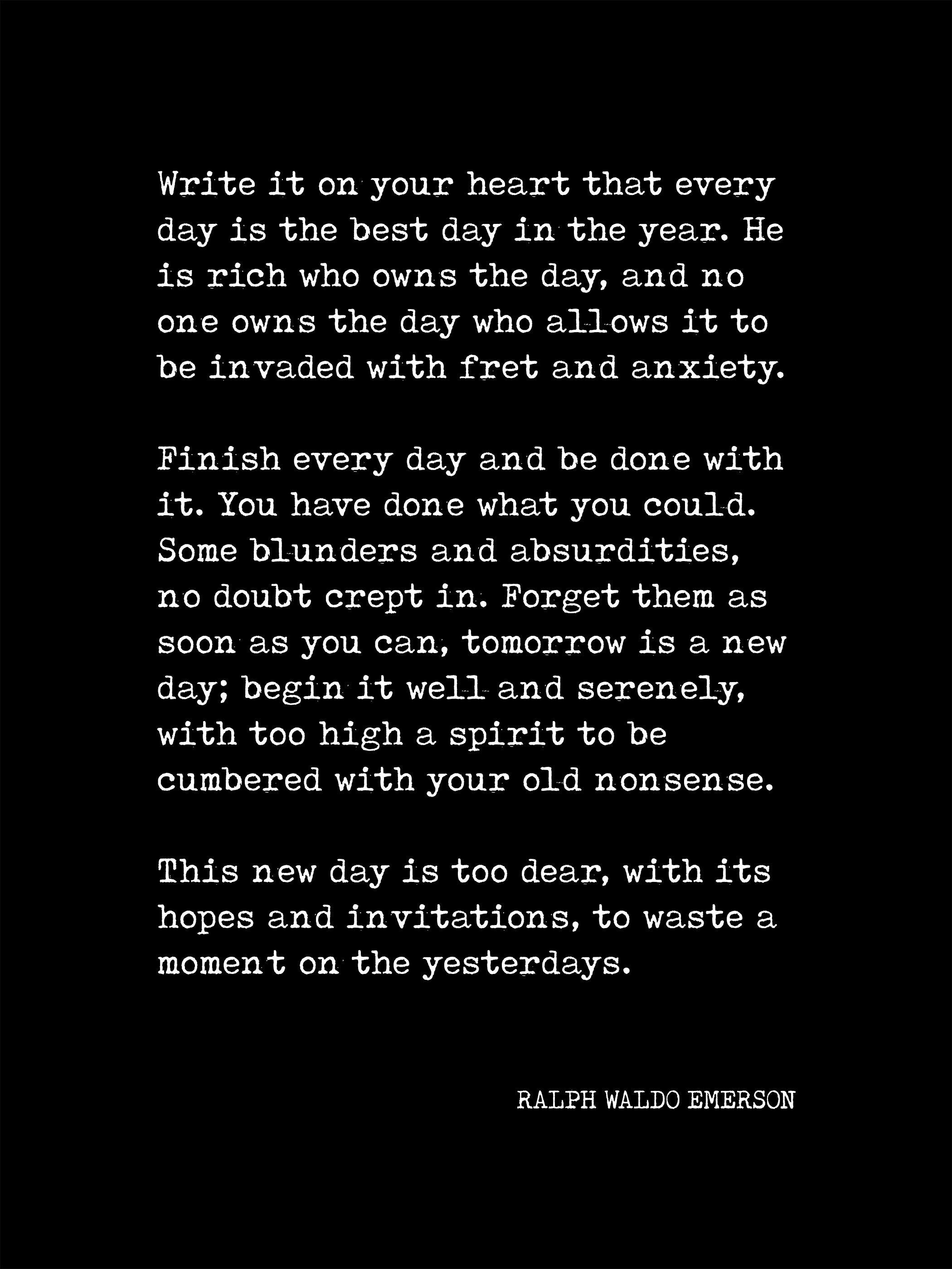 Ralph Waldo Emerson Write It on Your Heart Quote Print. Fine Art Paper ...