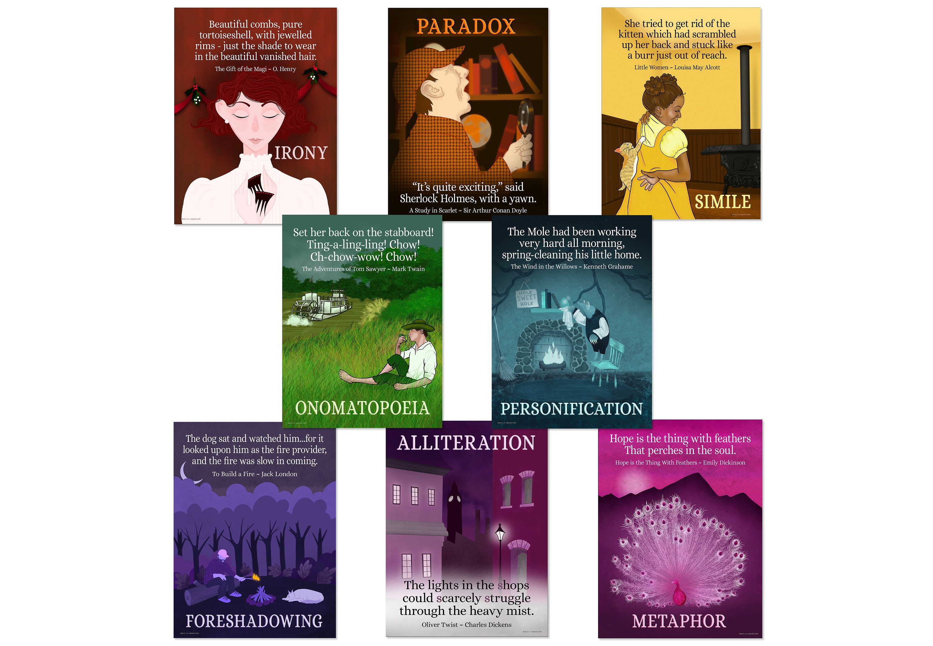Younger Reader Literary Terms 8 Poster Set. Fine Art Paper, Laminated…