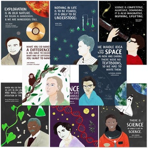 STEM Scientists and Mathematicians 8 Poster Set. Fine Art Paper, Laminated, or Framed. Multiple Sizes Available for Home, Office, or School.