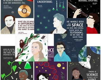 STEM Scientists and Mathematicians 8 Poster Set. Fine Art Paper, Laminated, or Framed. Multiple Sizes Available for Home, Office, or School.