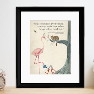 Alice in Wonderland Vintage-style Watercolor Quote Art Print. Matte Paper, Laminated, Framed, or Canvas w/Hanger. Multiple Sizes