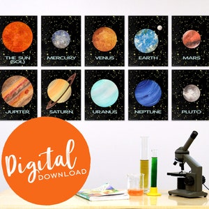 Illustrated Scientific Solar System STEM/STEAM Poster Set of 10 Digital Download Bundle.
