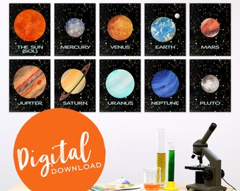 Illustrated Scientific Solar System STEM Poster Set of 10 DIGITAL DOWNLOAD Bundle