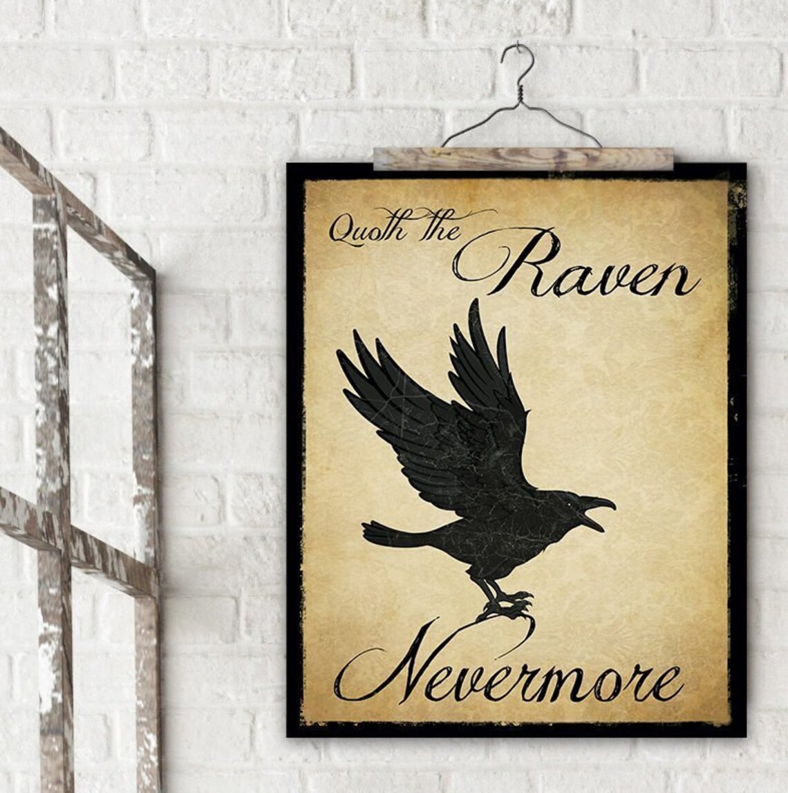Edgar Allan Poe Quoth the Raven Nevermore Literary Quote. Vintage Style ...