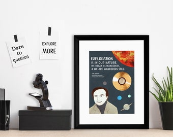 Carl Sagan Science Exploration STEM Art Print. Matte Paper, Laminated or Framed. Multiple Sizes