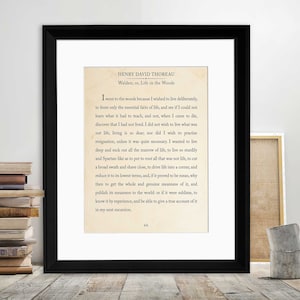 Thoreau Book Page Style Literary Quote Print. Fine Art Paper, Laminated, or Framed. Multiple Sizes Available