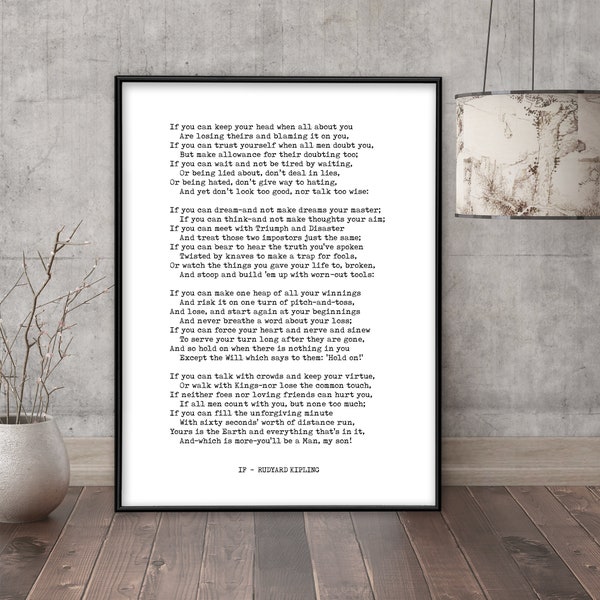 Rudyard Kupling If Quote Print. Fine Art Paper, Laminated, or Framed. Multiple Sizes for Library, Home, Office, or School