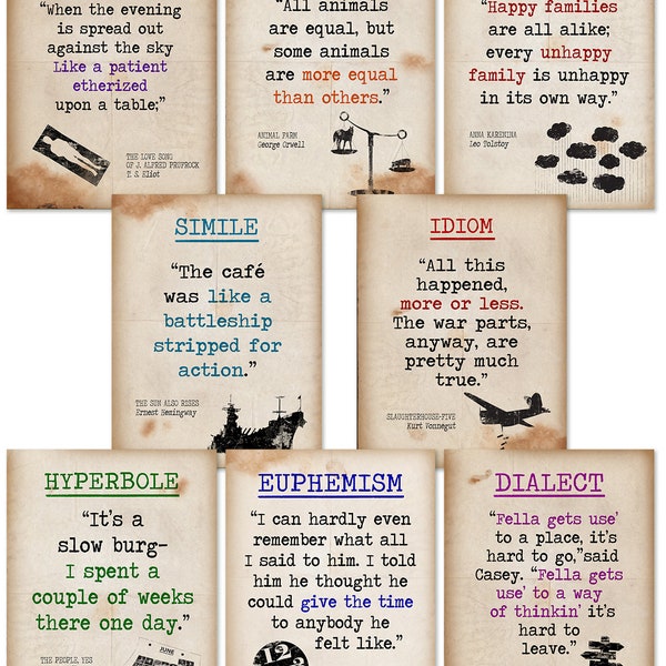 Literary Terms II Quote Poster Set of Eight Classroom Educational Art Prints