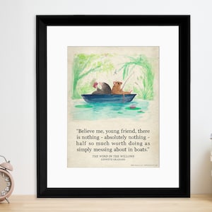 The Wind in the Willows Vintage-style Watercolor Quote Art Print. Matte Paper, Laminated, Framed, or Canvas w/Hanger. Multiple Sizes