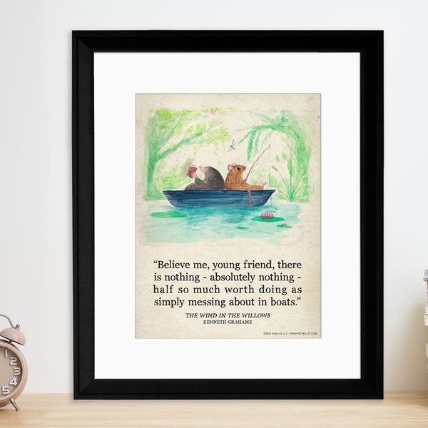 The Wind in the Willows Vintage-style Watercolor Quote Art Print. Matte Paper, Laminated, Framed, or Canvas w/Hanger. Multiple Sizes