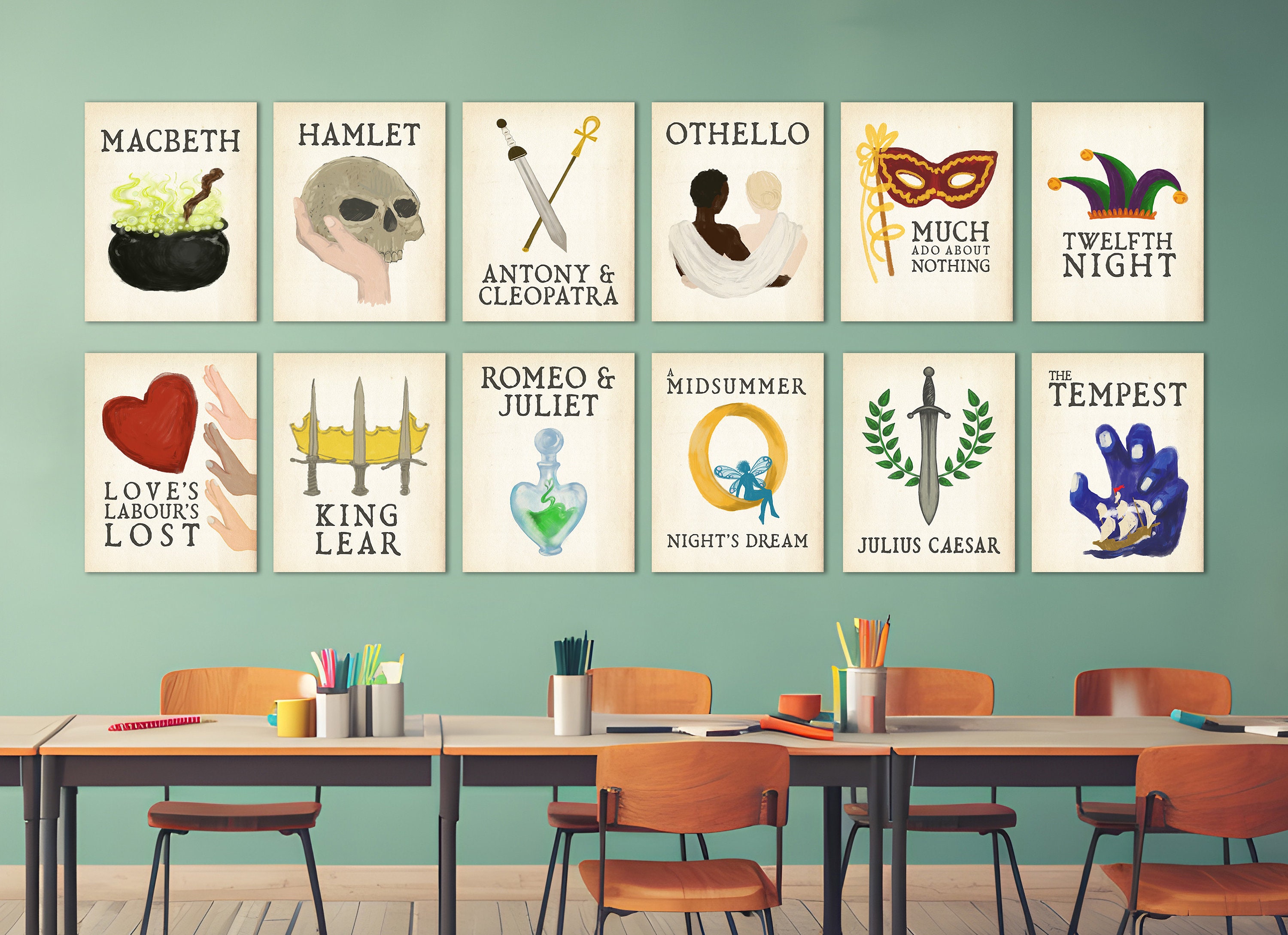 Shakespeare Gallery Wall English Lit Classroom and Library 12 Poster Bundle