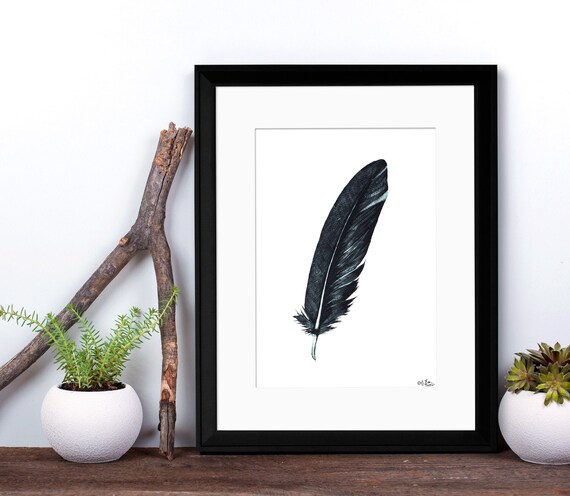Crow Feather Black Raven Feather Minimalist Print. Fine Art | Etsy