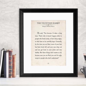 The Velveteen Rabbit Vintage Book Page Literary Quote Art Print for Home, Classroom or Library. Multiple Sizes Available.