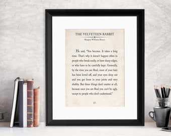 The Velveteen Rabbit Vintage Book Page Literary Quote Art Print for Home, Classroom or Library. Multiple Sizes Available.