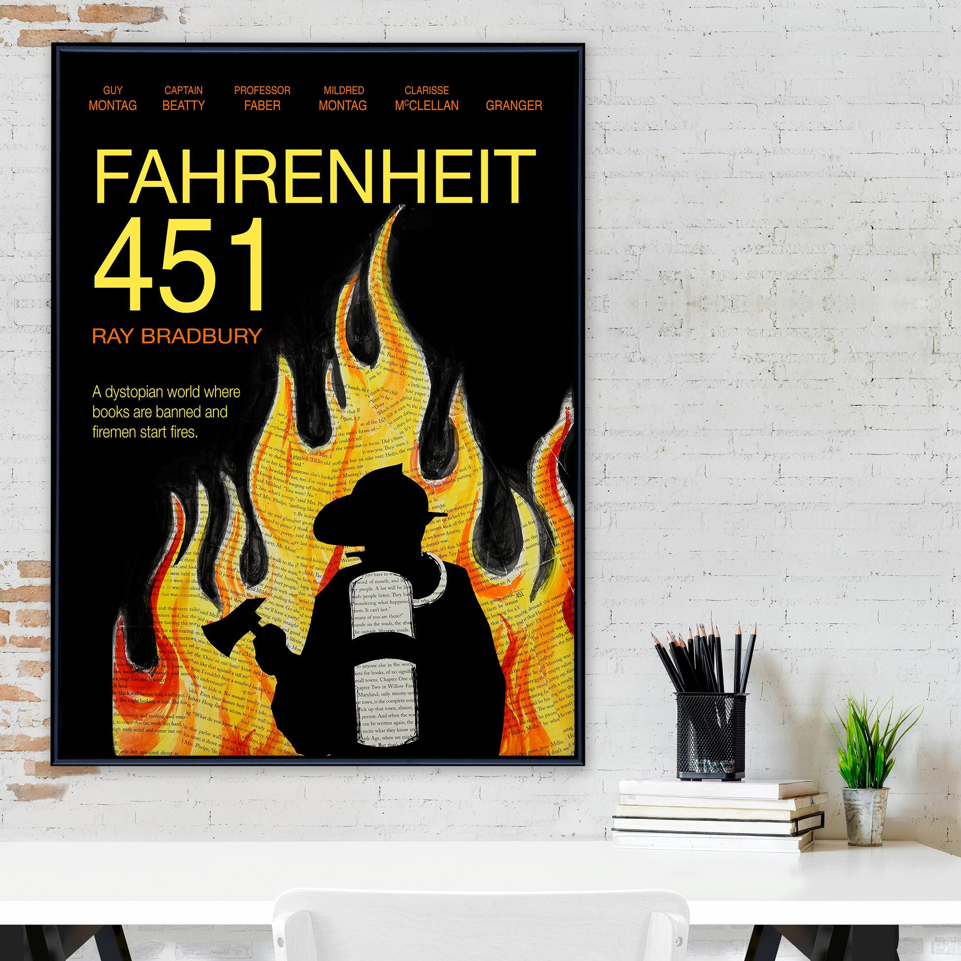 Fahrenheit 451 - Ray Bradbury - Classic Novel Literary Print. Fine Art Paper, Laminated, or Framed. Multiple Sizes Available