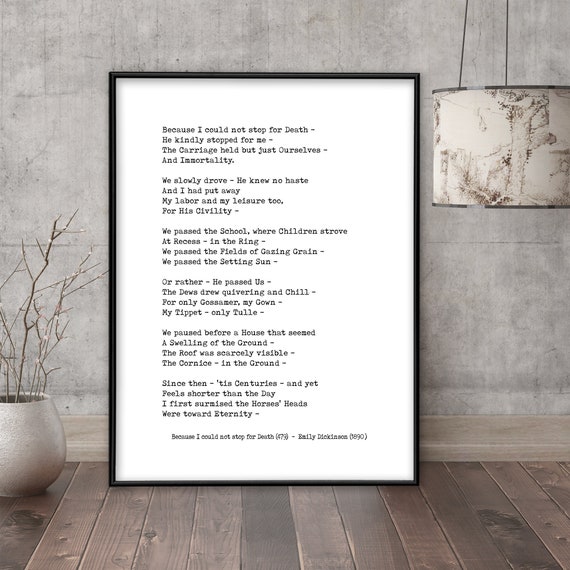 Emily Dickinson, Because I Could Not Stop for Death, Emily Dickinson Poem,  Emily Dickinson Quotes, Literary Gift, Printable - Etsy Norway