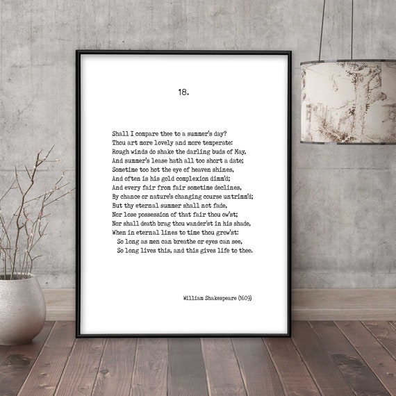 Shakespeare Sonnet 18 Quote Print. Shall I Compare Thee to a | Etsy