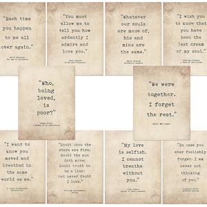 Romantic Literary Quote Art Print Bundle. Featuring Wharton, Austen, Brontë, Dickens, Fitzgerald, Shakespeare, Keats, Whitman, and Wilde.