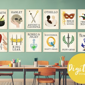 Shakespeare Gallery Wall English Lit Classroom and Library Digital Bundle