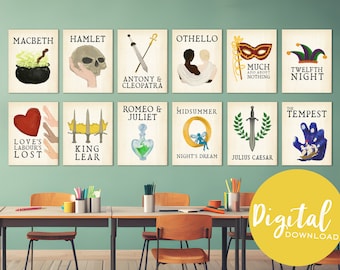 Shakespeare Gallery Wall English Lit Classroom and Library Digital Bundle